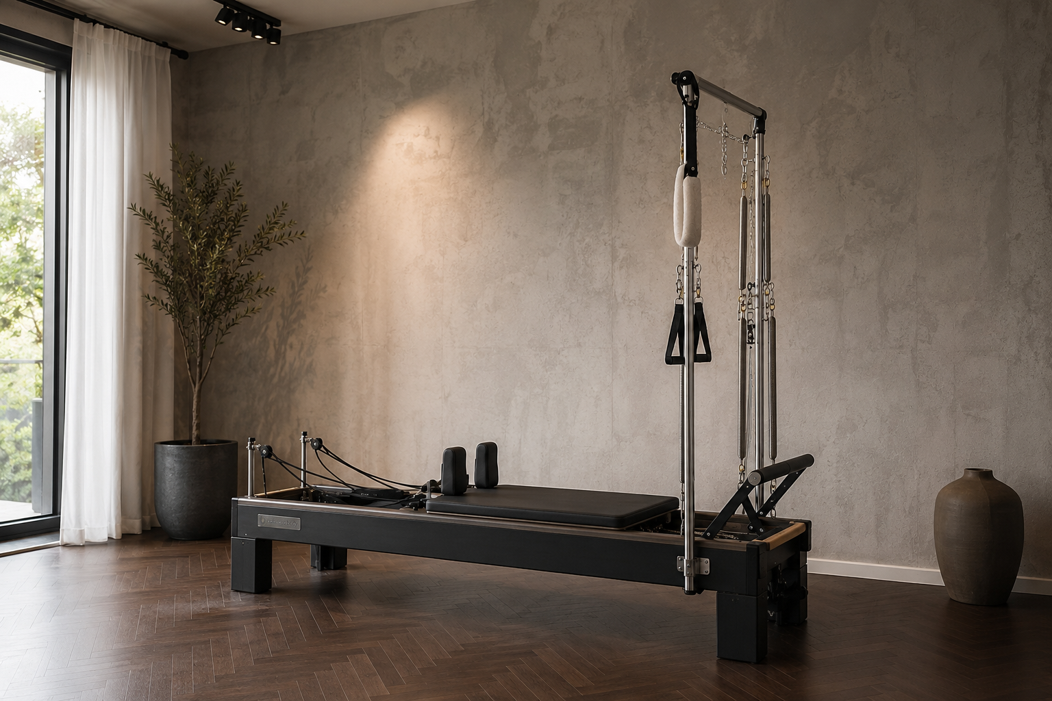 Pilates Reformer mit Turm (Half-Cadillac) von The Virtù Line aus Walnussholz