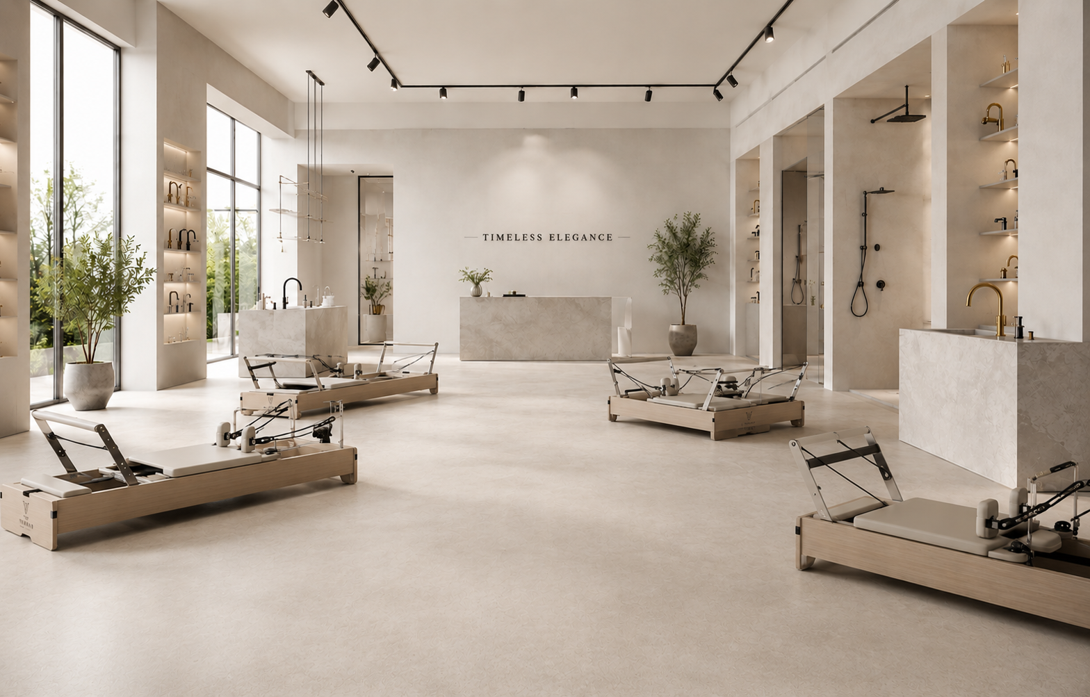 Pilates-Studio mit mehreren Reformern von The Virtù Line — Studio-Ausstattung für die Studiogründung